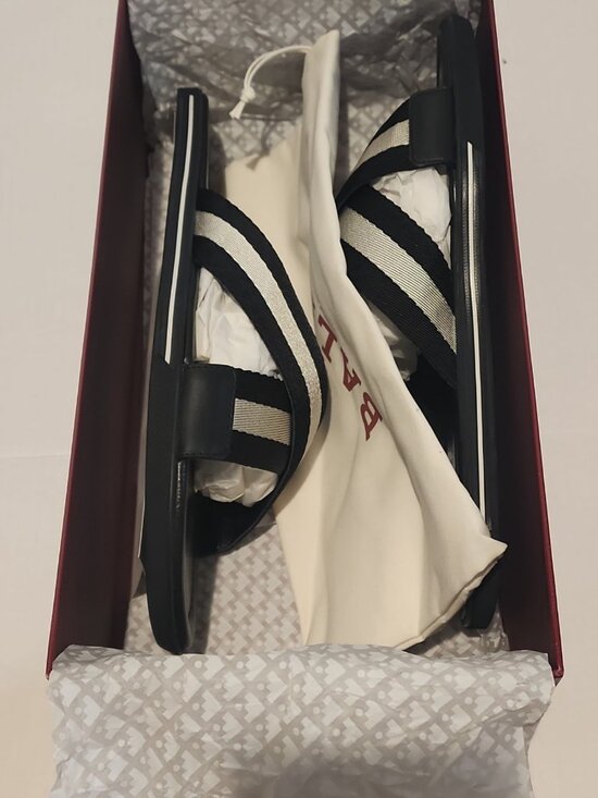 $500 BALLY Bonks US 11 EU 44 White Black Leather T Strap Sandals slides Italy main image 8